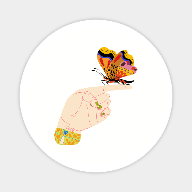 Butterfly on a finger Magnet by ezrawsmith